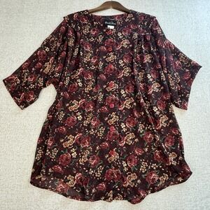 David Rose Size 18W Vintage Burgundy Floral Button Front Blouse Top Made in USA